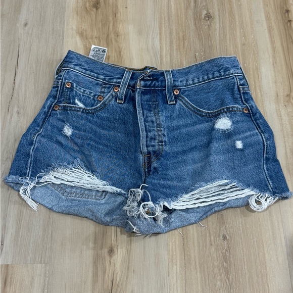 Pants - Distressed Denim Blue Women's Shorts